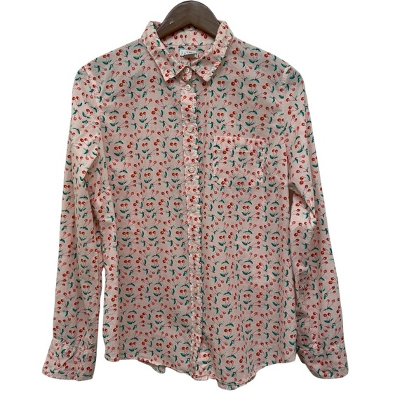 J. Crew 100% Cotton Pink Cherry Print Long Sleeve Button Down Women’s Shirt L - Picture 2 of 11